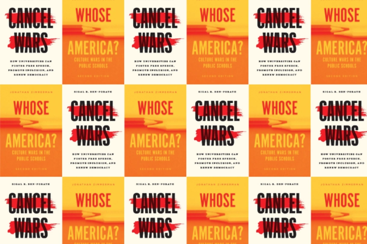 Tiled mosaic of the covers of "Cancel Wars" and "Whose America".