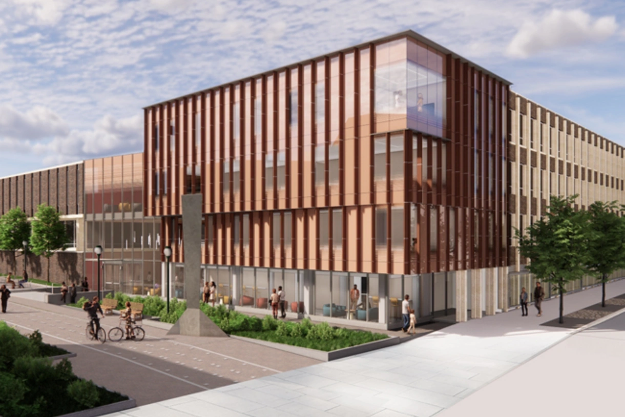 A rendering of the Penn GSE’s completed building expansion project.