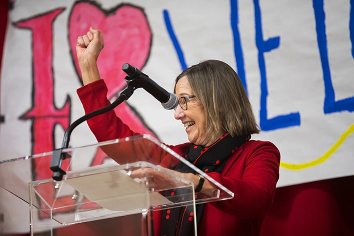 Penn GSE Dean Pam Grossman speaks at the Lea-Penn celebration event.