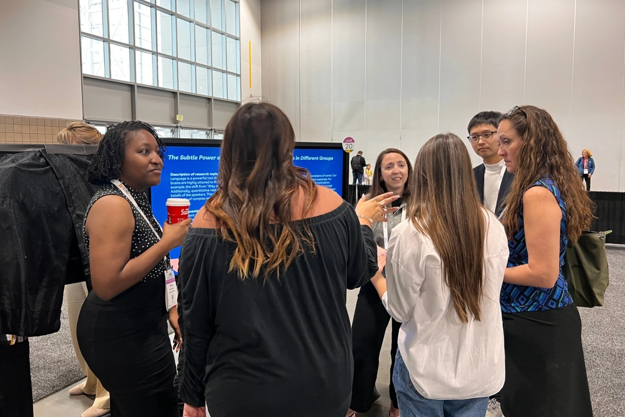 Penn GSE students present their research during a poster session at AERA 2025.