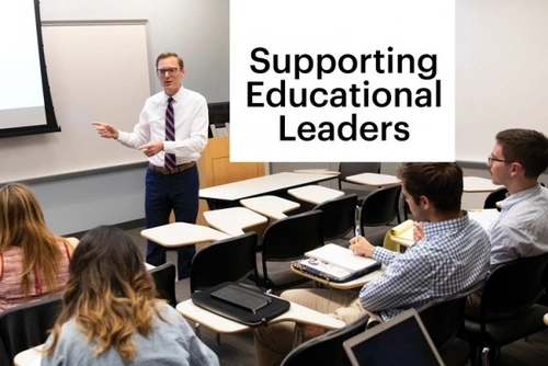 A professor wearing a white shirt and striped tie addresses a classroom of students who are listening and taking notes. The screen in the background has a large pi symbol] [Photo caption] Dr. Zachary Hermann is executive director of Penn GSE’s Center for Professional Learning, which offers virtual programs to support educators at various levels in the face of changing educational environments.