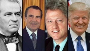 Collage of 4 United States presidents: Johnson, Nixon, Clinton, and Trump