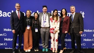 From left: Vice Dean of Innovative Programs and Partnerships & Senior Fellow Michael Golden, Kim Michelson and Joyce Anderson (both of Honest Game), Erich Reiter (SAY IT Labs), Manasi Mehan (Saturday Art Class), Penn GSE Dean Katharine Strunk, and Catalyst @ Penn GSE Director, Innovative Programs & Entrepreneur-in-Residence John Gamba